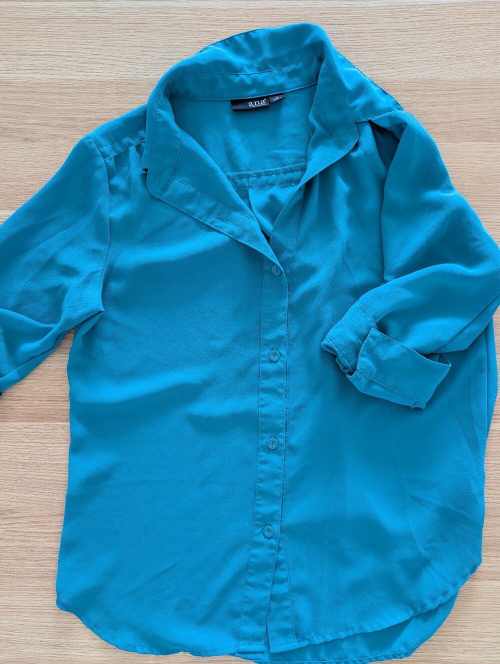 Turquoise Blue Chiffon Button-Down Blouse